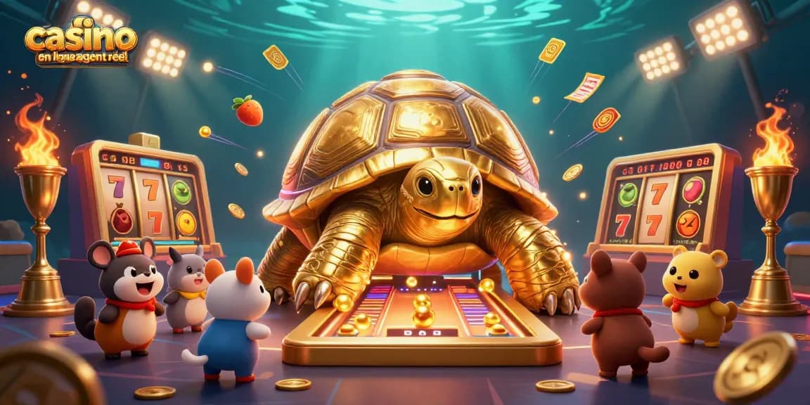 Découvrez un moment de jeu captivant dans un casino en ligne argent réel avec une tortue pinball et des éléments dynamiques.