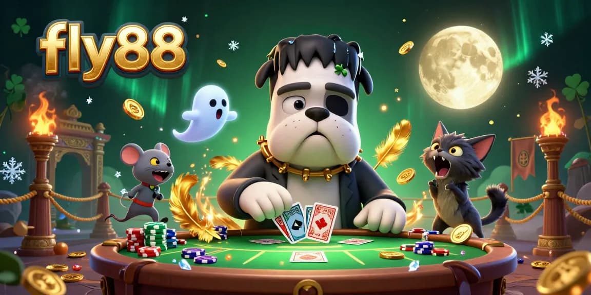 Experience the excitement of fly88 with a captivating casino scene featuring unique characters and vibrant game elements.