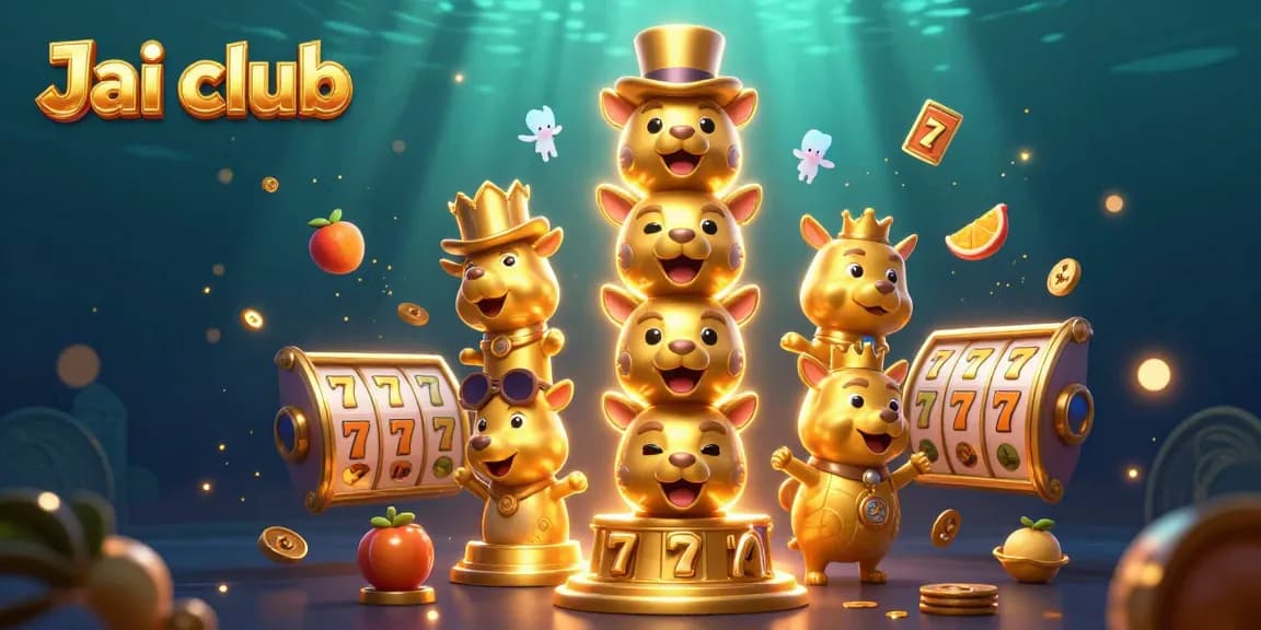Win big with Jai club, featuring a vibrant illustration of a golden totem pole and slot game elements.