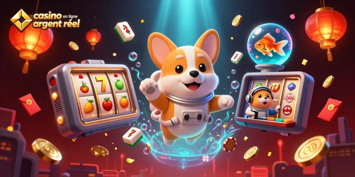 Vivez l'expérience du casino en ligne argent réel avec un corgi astronaute flottant dans un casino spatial.