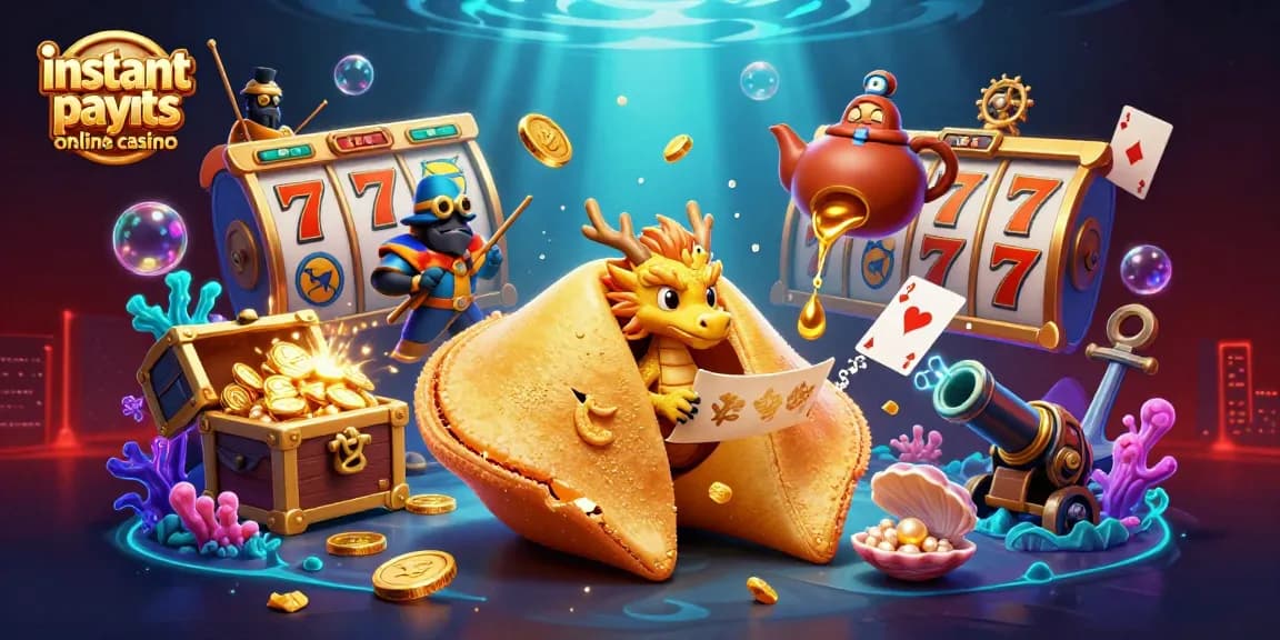 Explore instant payouts online casino through a magical 3D illustration with vibrant characters and gaming elements.