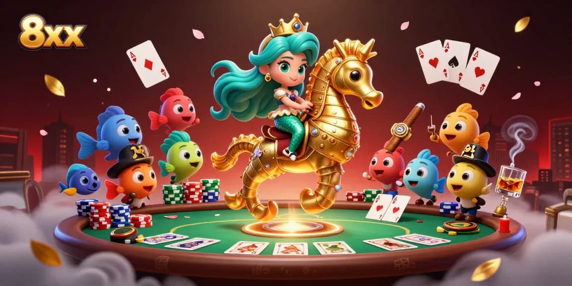 Engage with the immersive world of 8xx featuring a mermaid princess in a vibrant poker scene.