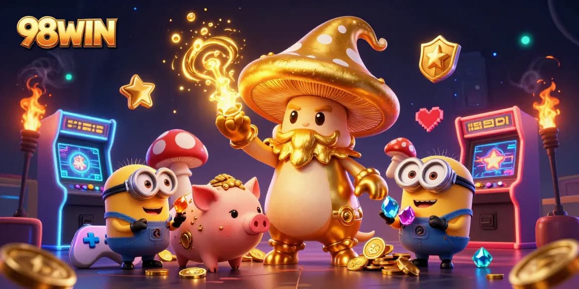 Experience thrilling gaming action at 98WIN with magical characters and vibrant casino elements.