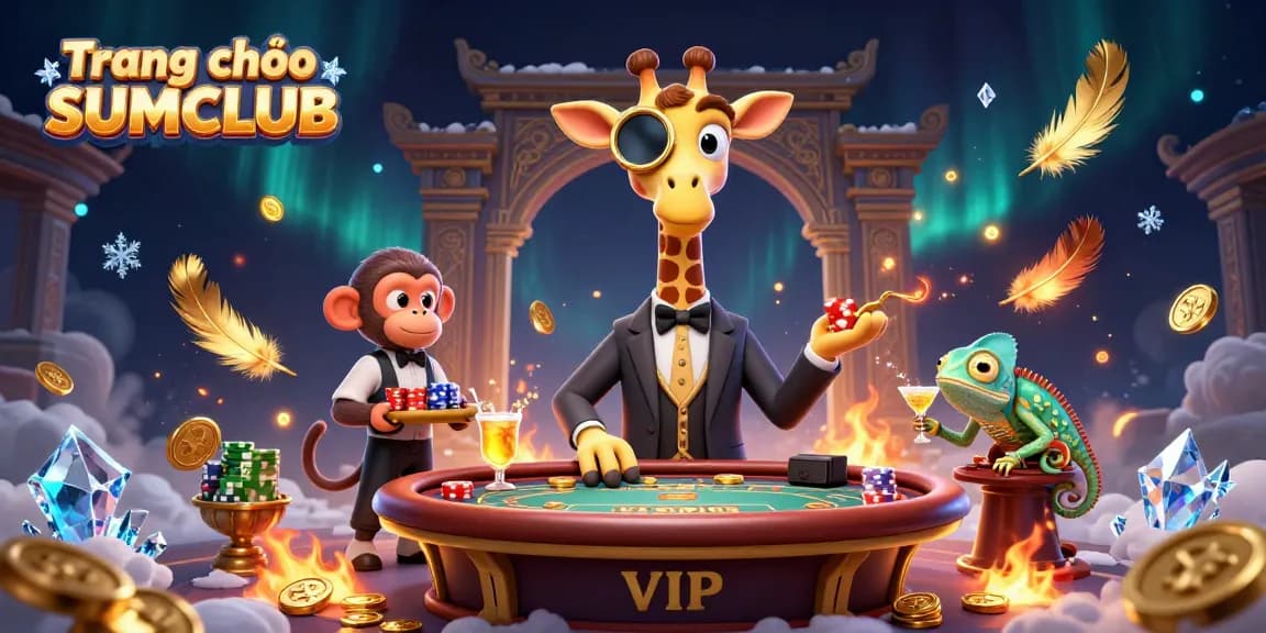 Experience the excitement at Trang chủ SUMCLUB with a vibrant 3D casino scene featuring a giraffe high-roller.