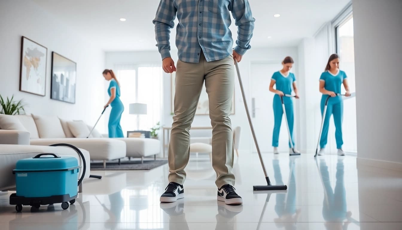 Efficient team performing bond cleaning Logan in a pristine apartment setting.