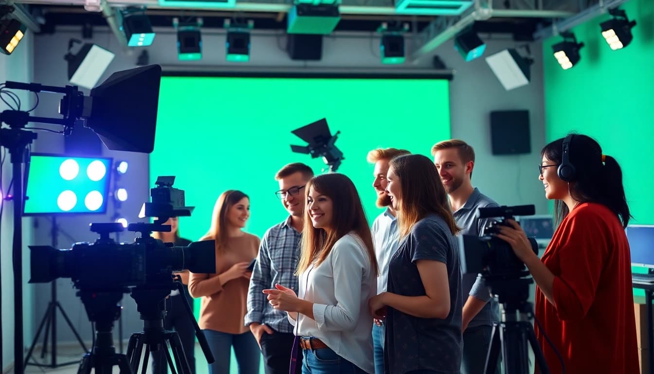 Edmonton production companies collaborating in a modern studio on a creative project.