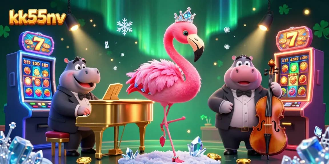 Watch kk55nv's flamingo singer dazzling at the golden piano amidst vibrant slot machines and sparkling lights.