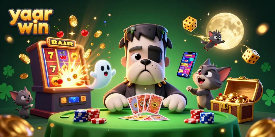 Engage with the thrill of yaar win as the bulldog dealer commands a vibrant casino scene.