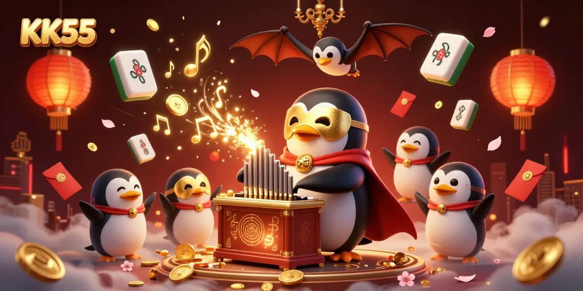 KK55 delivers exhilarating casino experiences with a 3D penguin organ player and vibrant gaming elements.