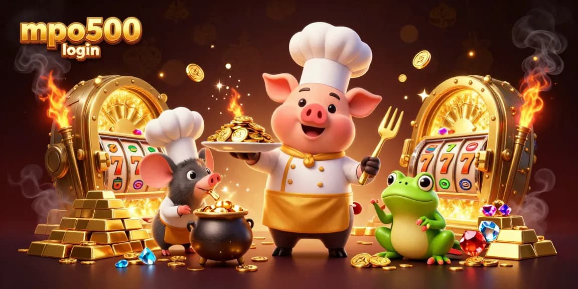 Experience seamless gaming with mpo500 login featuring a lavish casino scene with gold coins and dynamic slot elements.
