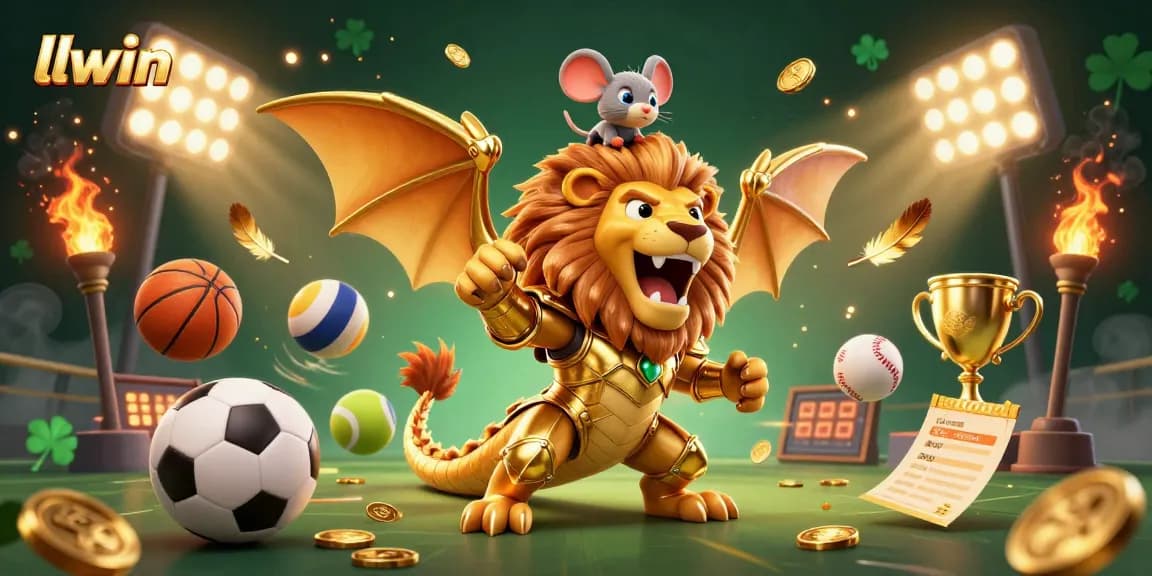 Experience thrilling bets with llwin's vibrant casino scene featuring a triumphant chimera and dynamic sports elements.