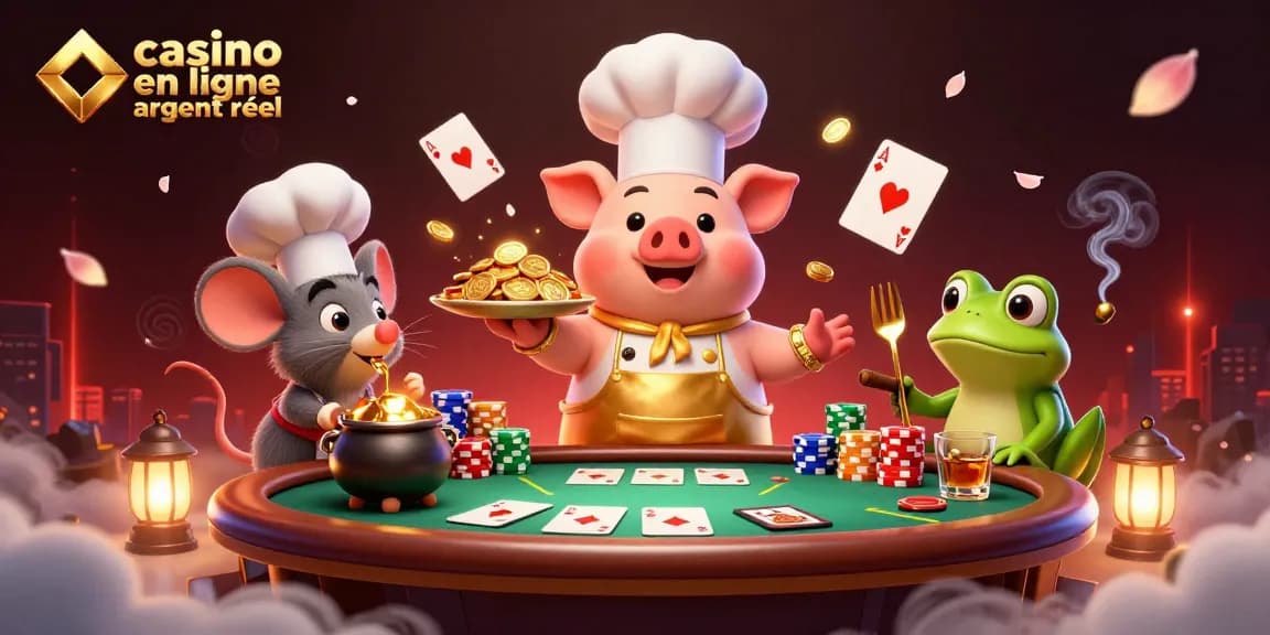 Jouez au casino en ligne argent réel avec ces personnages amusants dans une scène colorée.