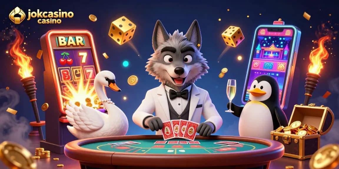 Spin and win at jokacasino casino with animated characters and vibrant gaming elements bustling in action.