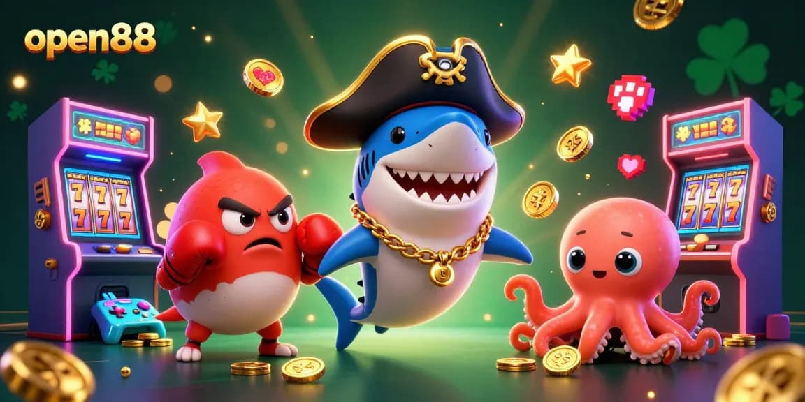 Experience engaging gameplay with open88 featuring a fun pirate shark and colorful slot elements.