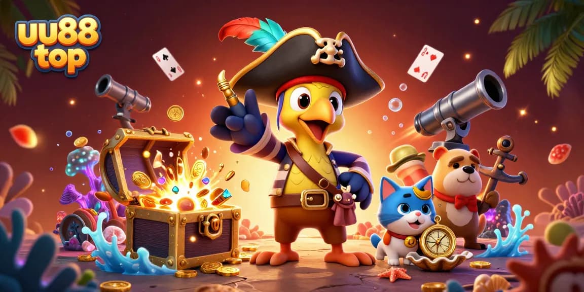 Experience the thrill of uu88 top with this dynamic 3D casino pirate scene filled with treasures and games.
