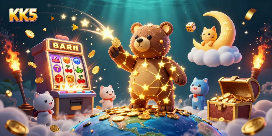 Experience the excitement of KK5 with a jackpot-themed illustration featuring dynamic casino elements.