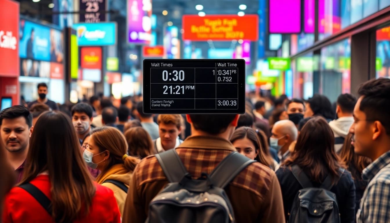 Visualize queue detection software tracking real-time data in an urban setting with digital displays.