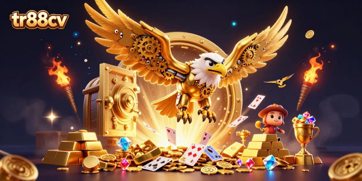 Engage in thrilling gaming at tr88cv with a dynamic casino-themed illustration showcasing rich rewards and excitement.