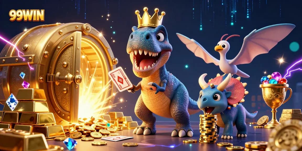 Experience thrilling wins at 99WIN with friendly dinosaurs amidst golden treasures