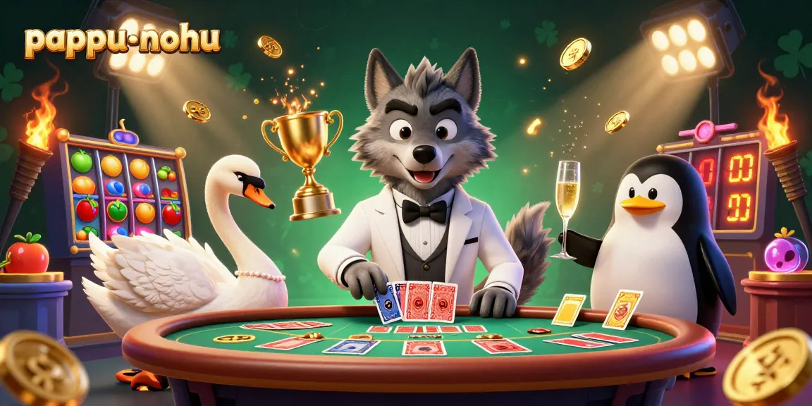 Pappu-nohu reveals thrilling slot play with excitement featuring a debonair wolf, elegant swan, and penguin sommelier.