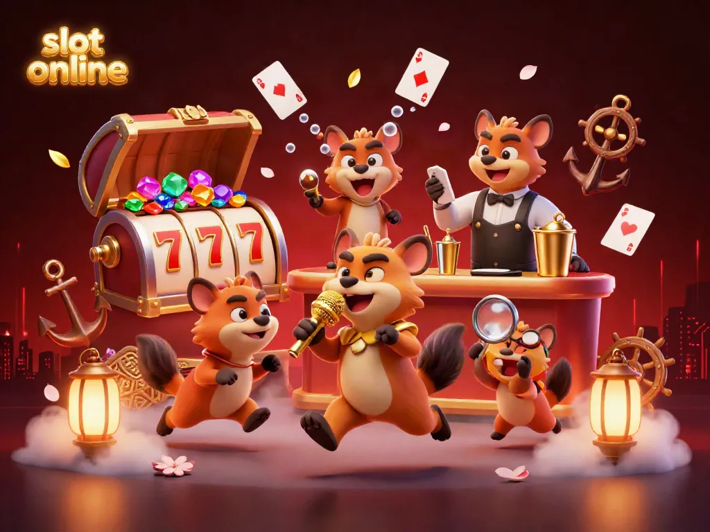 Enjoy thrilling slot online action with vibrant characters and dynamic casino elements in a lively scene.
