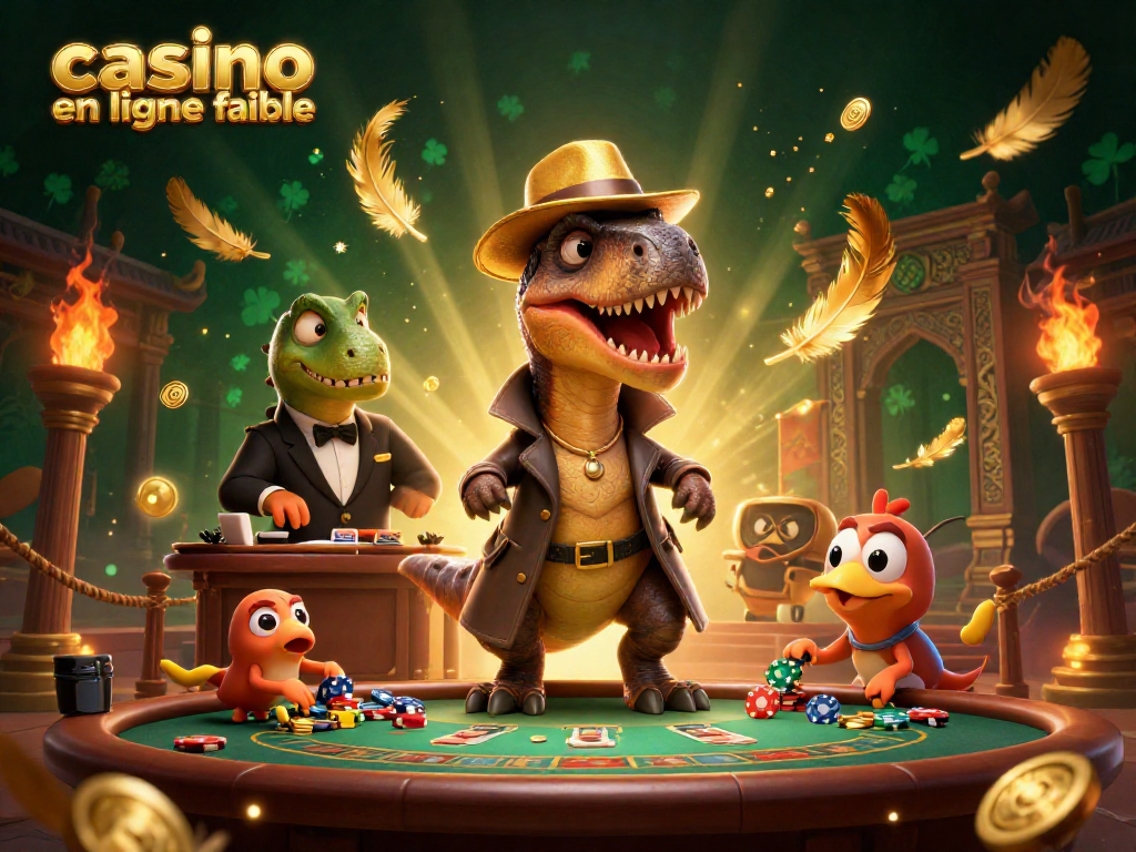 Une illustration 3D montrant un velociraptor tentant de jouer aux cartes dans un casino en ligne fiable.