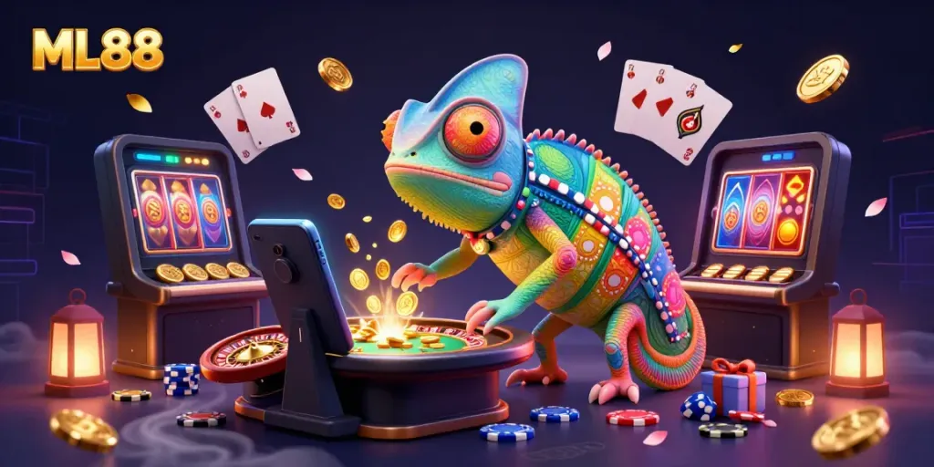 Join the thrill in ML88 with a vibrant, engaging casino scene featuring dynamic gaming elements