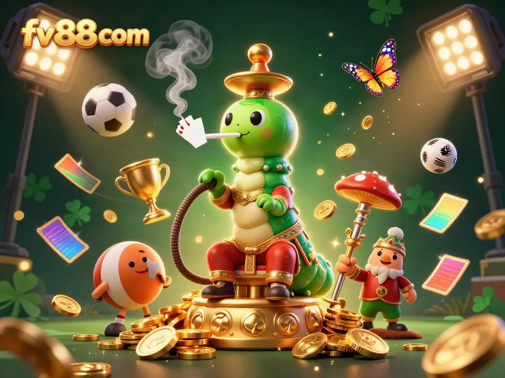 Engage in thrilling games at fv88 com, featuring a vibrant 3D casino scene filled with dynamic sports elements.