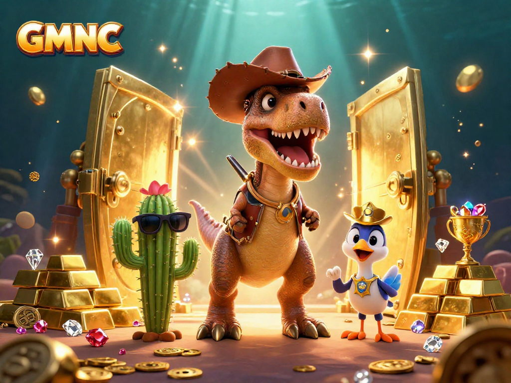 Experience GMNC's exciting cartoon casino adventure with a dynamic trio of characters.