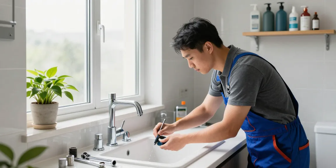 Professional plumber fixing a sink with tools; read more here for expert home plumbing tips.