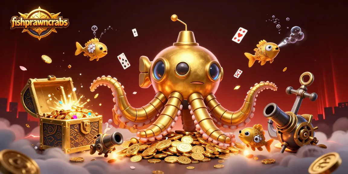 Engage in thrilling fishprawncrabs adventures as the golden kraken emerges amid treasure and playing cards.