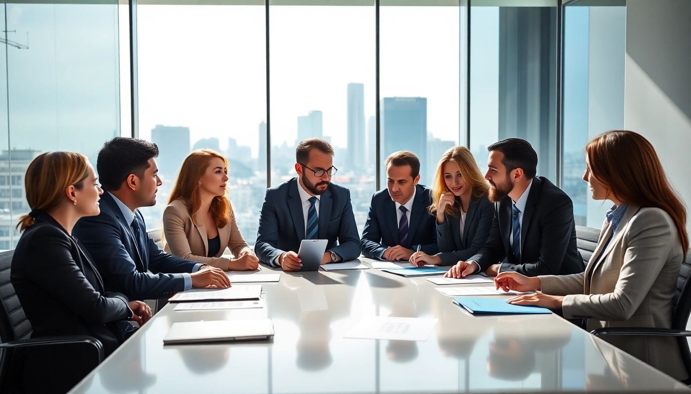 Consultants engaged in FCPA/DCAA/Flowdown/ITAR/EAR compliance discussions in a modern office setting.