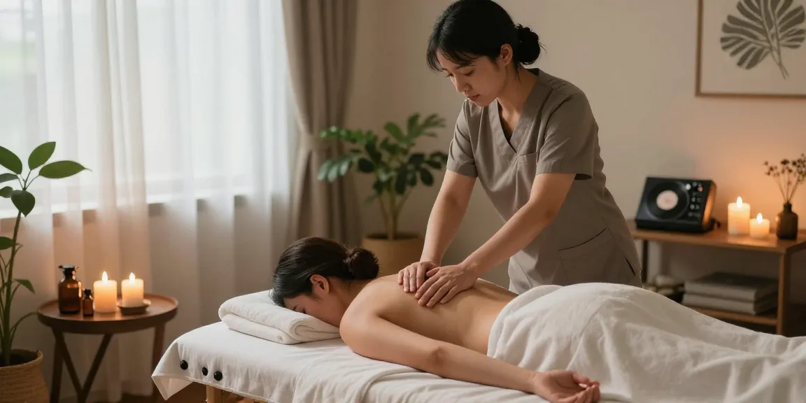 안산출장안마 therapist providing a calming massage in a peaceful setting, ensuring client comfort and relaxation.