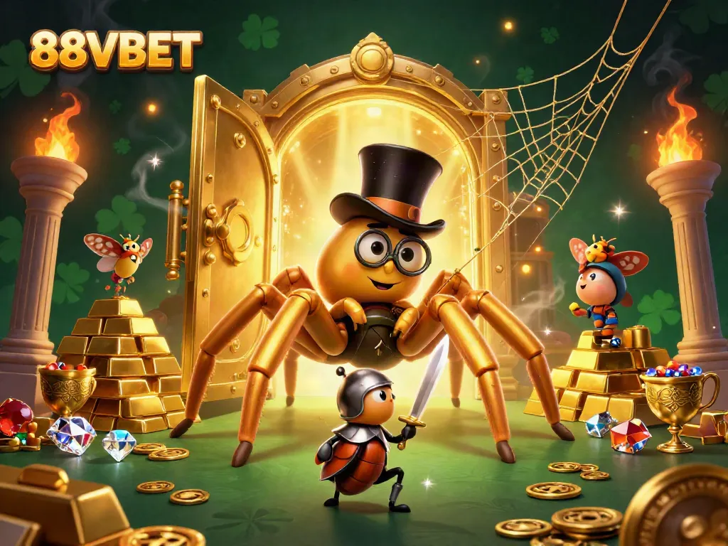 Engage with 88VBET's thrilling gambling adventure featuring a golden tarantula and beetle knight.