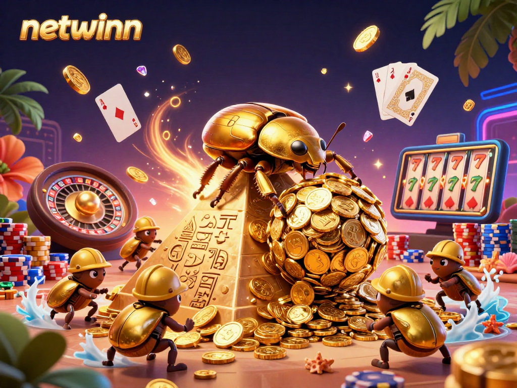 Experience netwinn's thrilling atmosphere with colorful roulette, golden coins, and dynamic gaming elements.