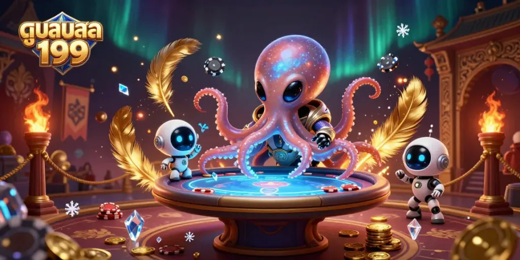 Experience high-definition gambling action with ดูบอลสด 199 in this vibrant 3D digital illustration.