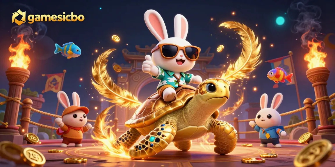 Engage in Sicbo thrills with gamesicbo, featuring an energetic scene of a lucky rabbit and golden turtle!