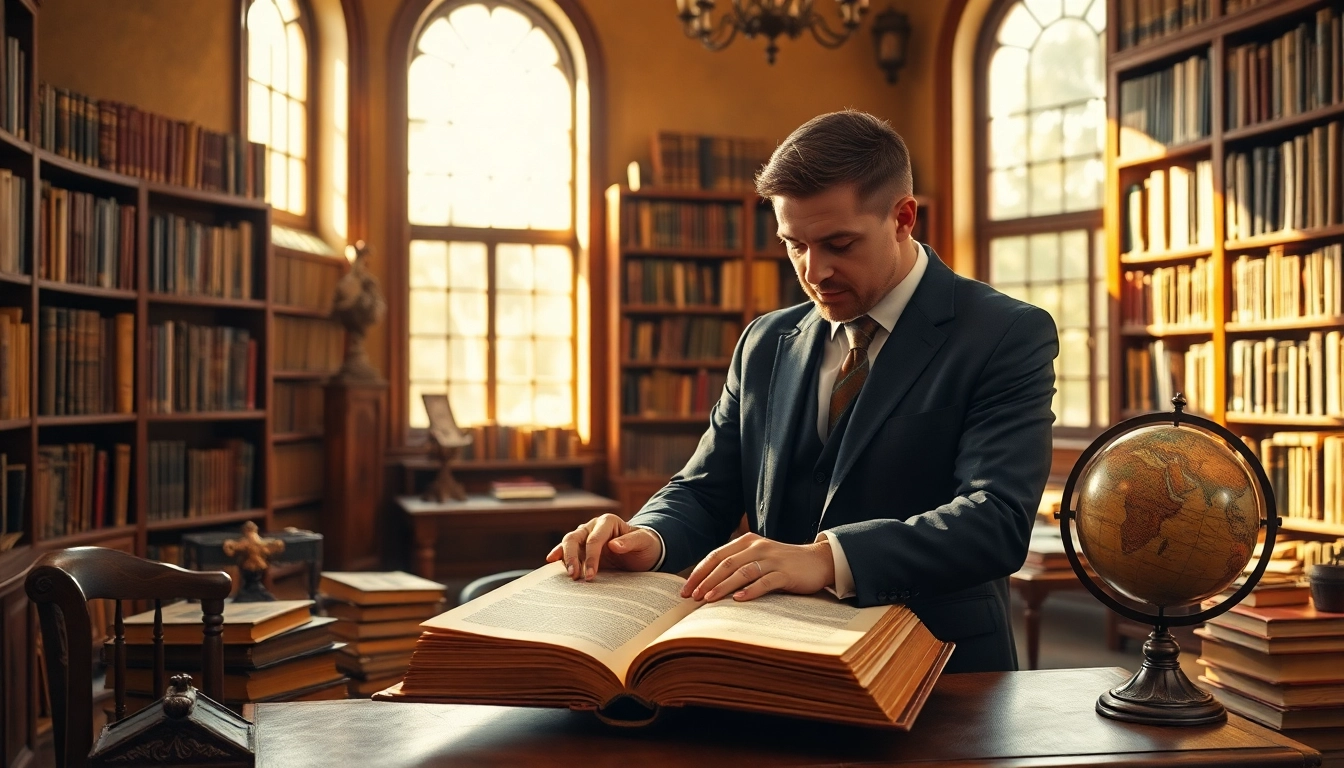 Exploring the internet history with a historian amidst vintage artifacts and books.