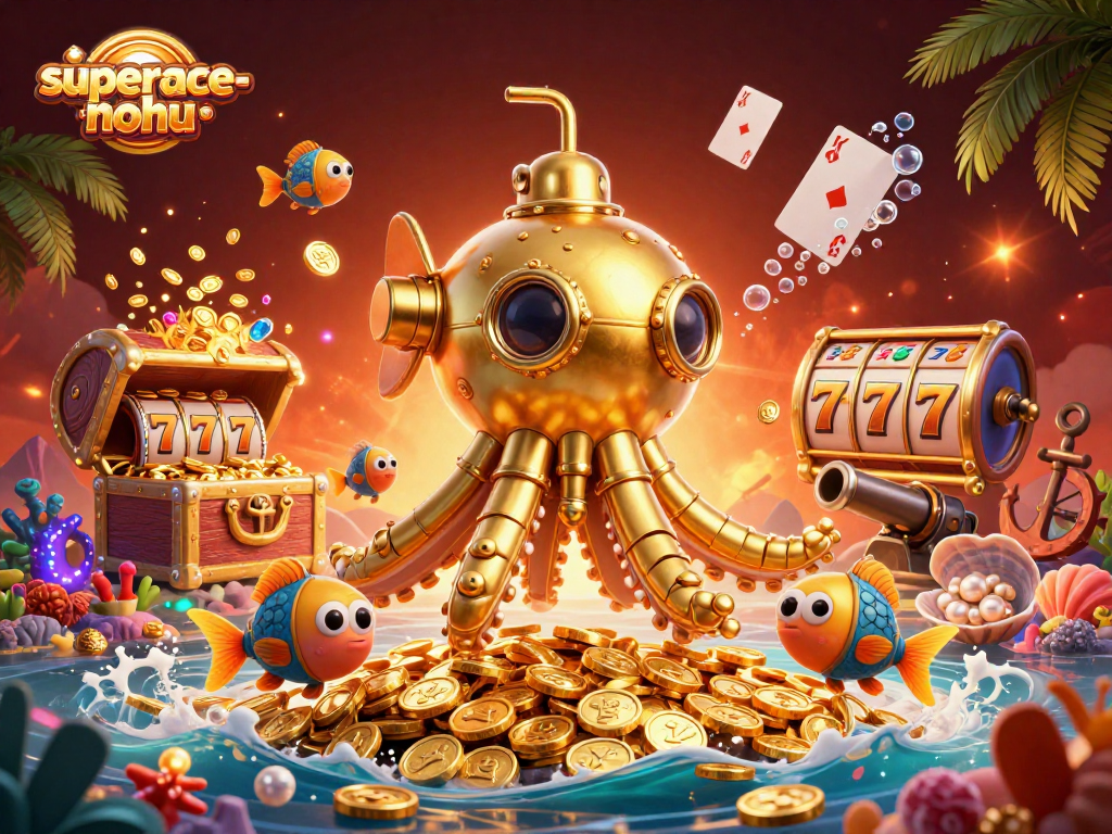 Experience thrilling action in Superace-nohu with golden submarine and floating slot reels.