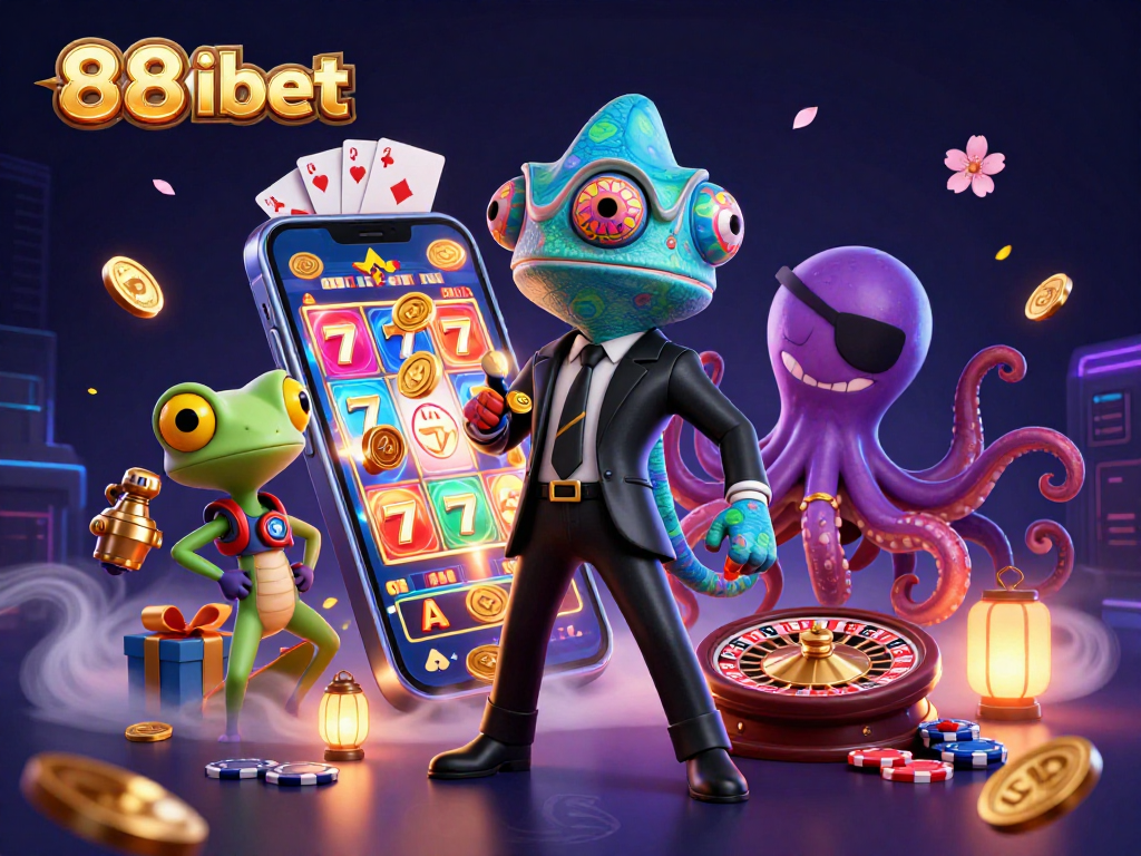 Experience dynamic gaming action with 88ibet's thrilling characters illustrating a vibrant casino scene.