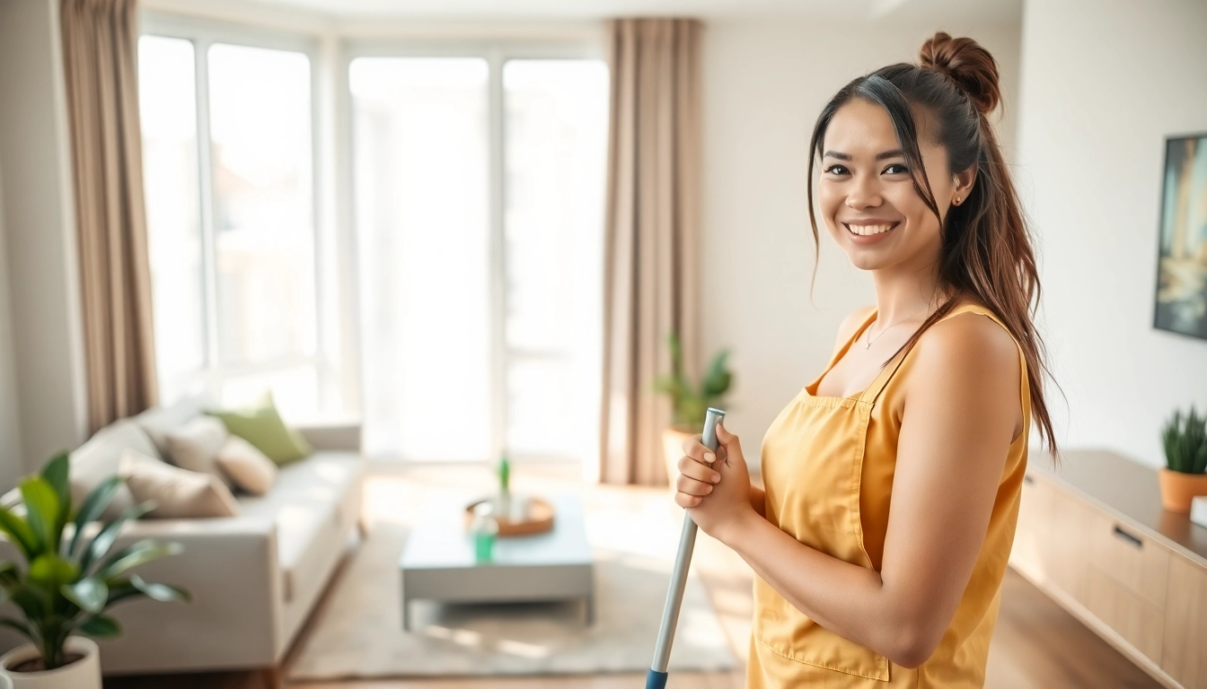 Streamlined bond cleaning Logan service showcases a professional cleaner in a pristine apartment.