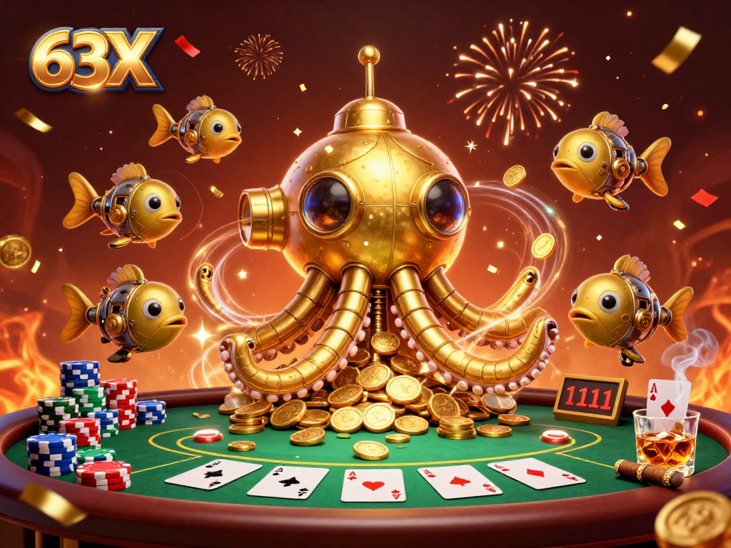 Aproveite a experiência única do 63X com a kraken submersível em meio a fichas de poker.