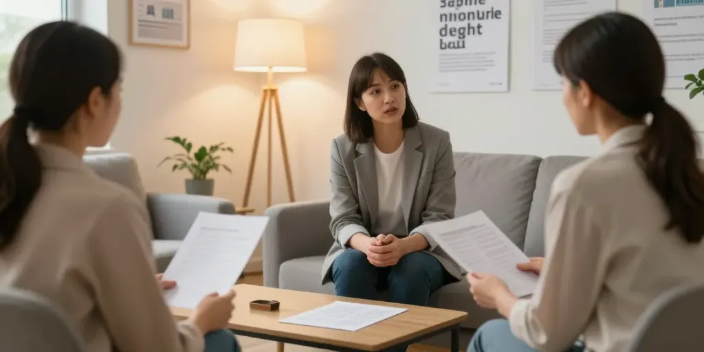 Therapeutisches Gespräch zur MPU wegen Drogen in moderner Umgebung, psychologischer Beistand.