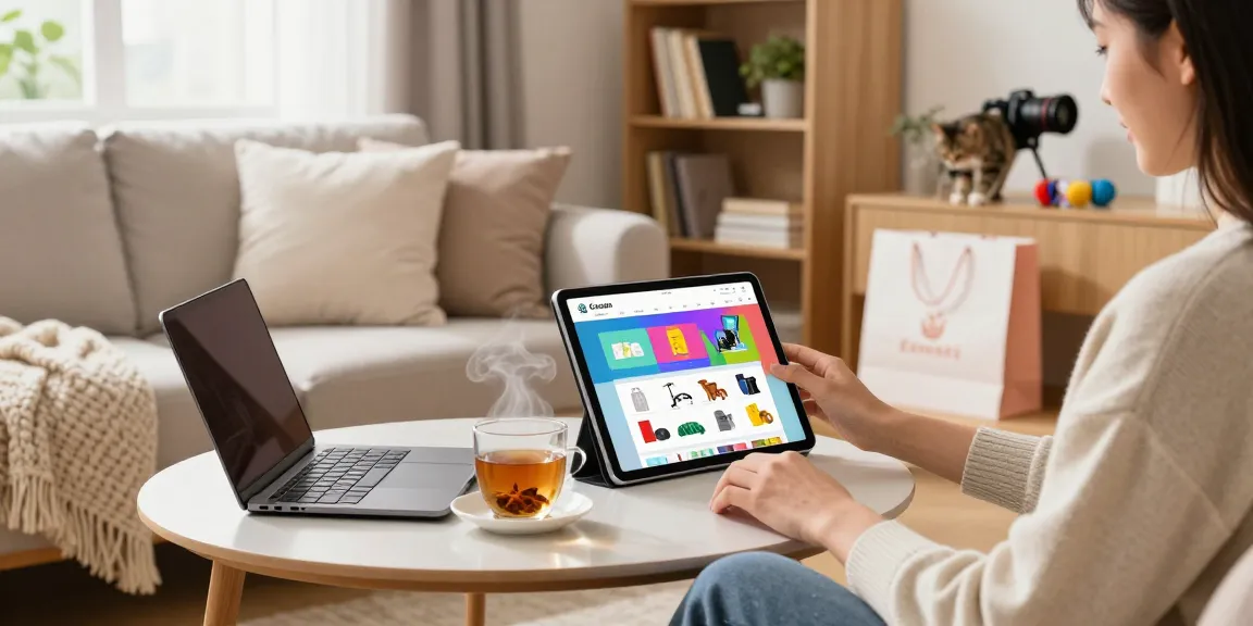 Enjoying online shopping at ebbfilter.com with cozy ambiance and stylish decor.