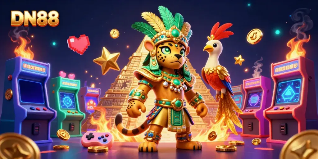 Experience the excitement of DN88 casino with vibrant 3D gaming elements and characters.