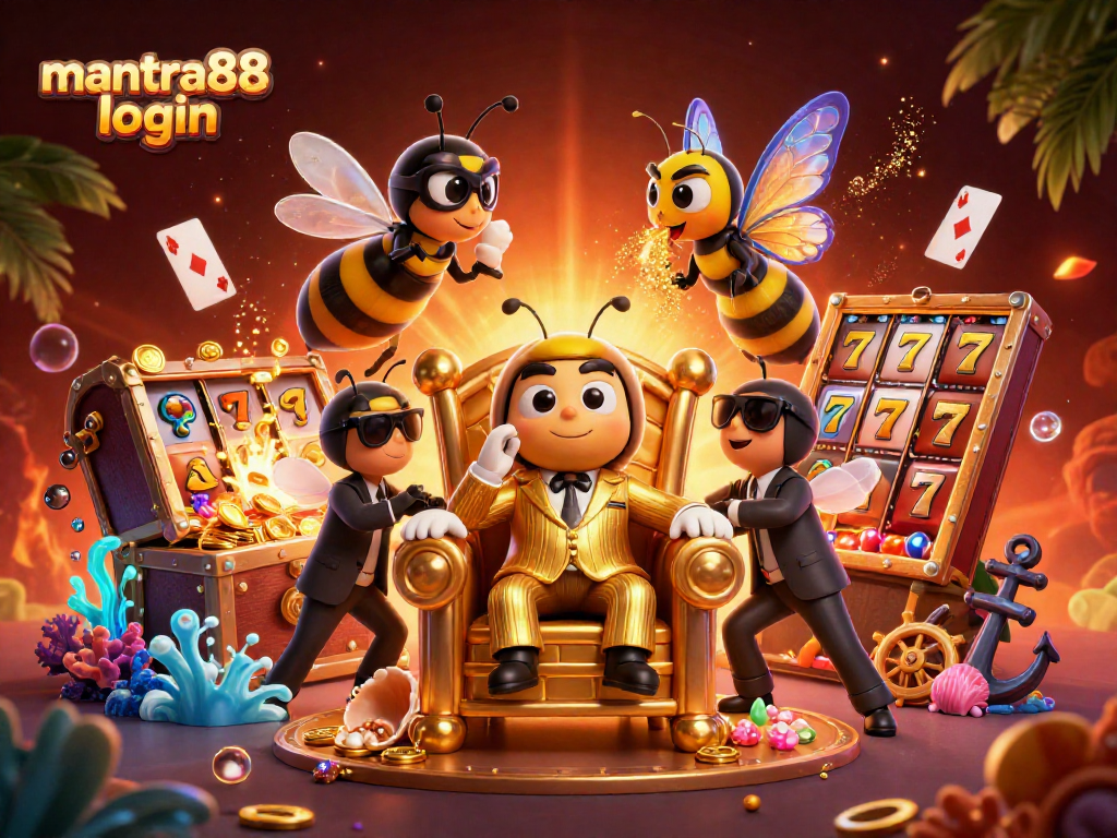 Experience the thrill of mantra88 login with dynamic slot games and golden treasures in a vibrant 3D scene.