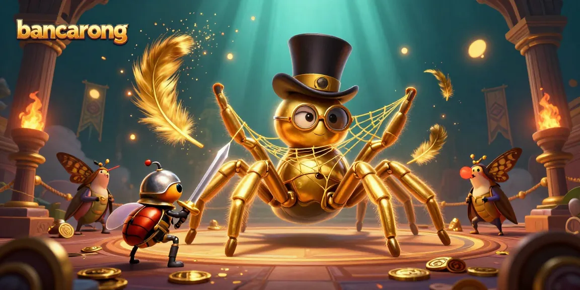 Bancarong showcases a vibrant 3D scene with a giant tarantula amidst casino riches, perfect for betting excitement.