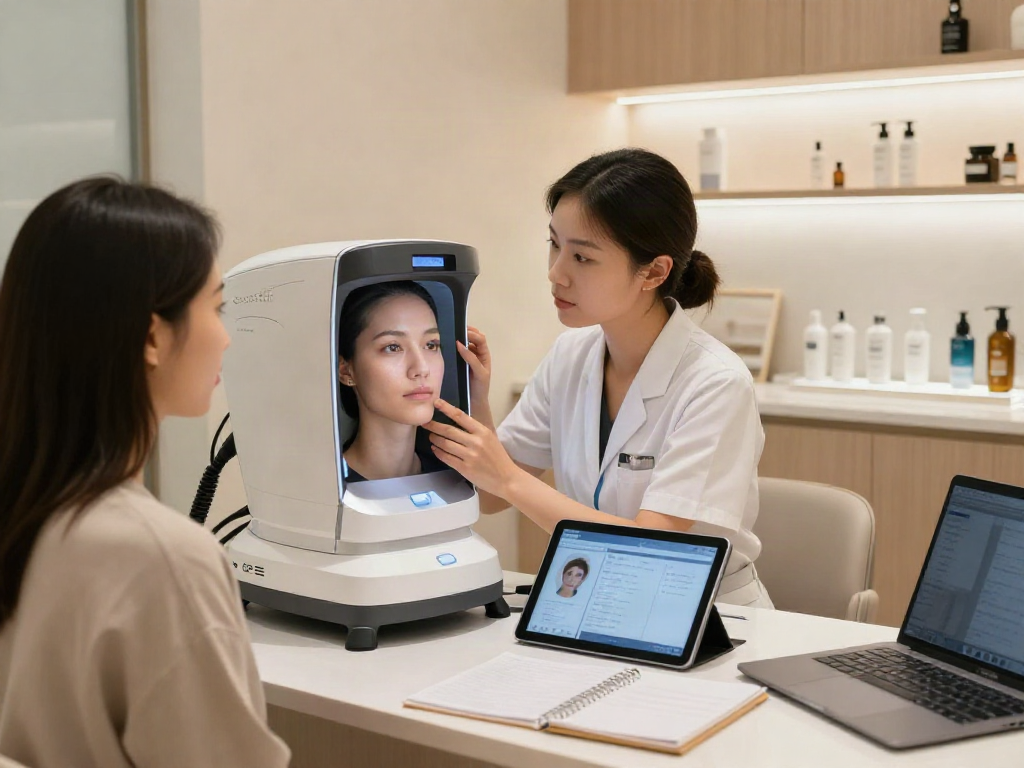 ClinicEvo vs QOVES facial analysis comparison in a modern clinic setting.