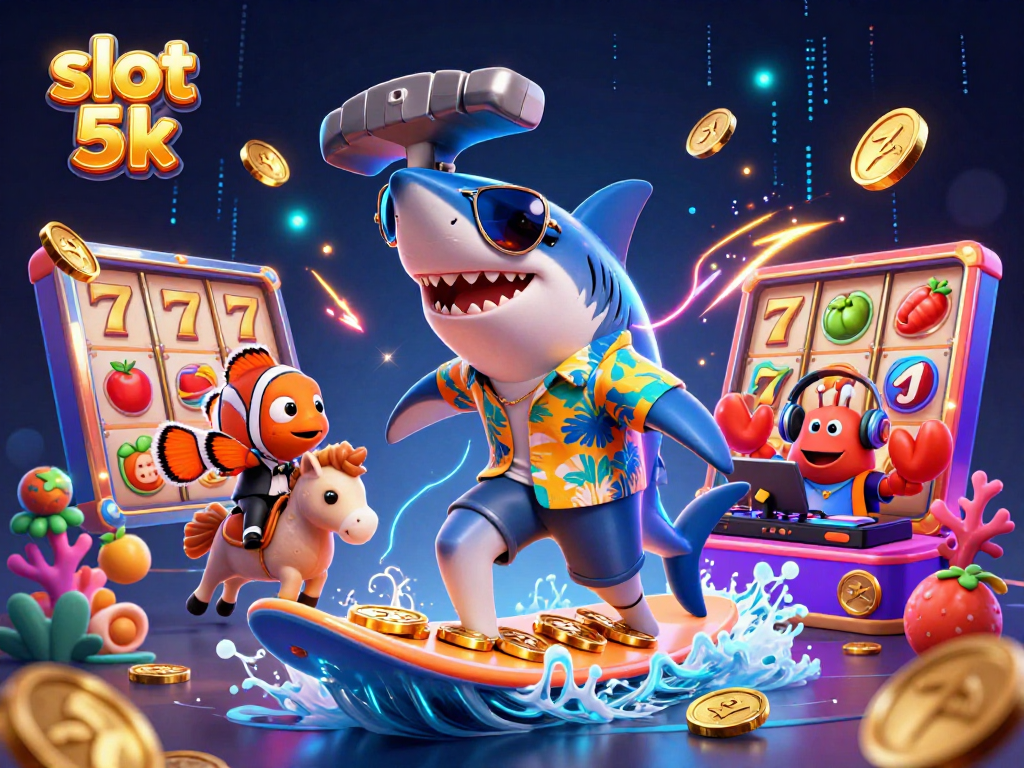 Experience excitement in slot 5k with vibrant scenes of winning reels, colorful characters, and dynamic gameplay.