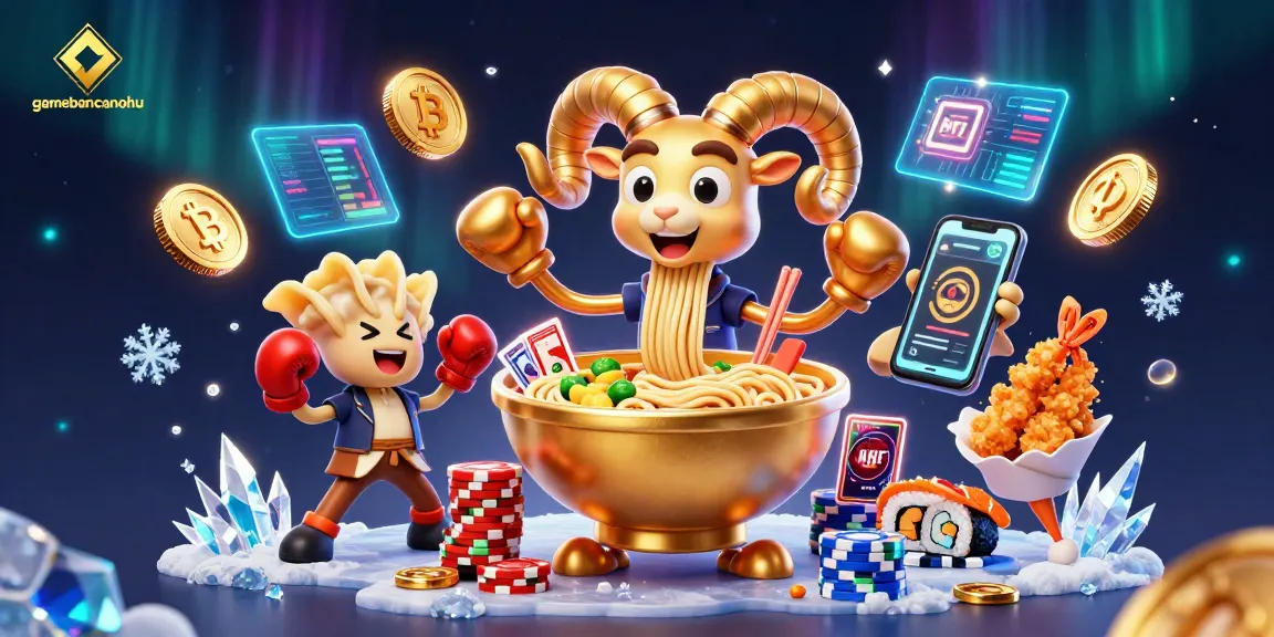 Join the fun at gamebancanohu with vibrant casino characters and cryptocurrency elements.